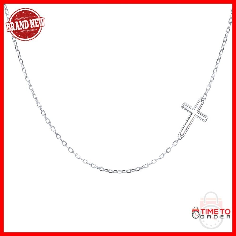 Sterling Silver Sideways Cross Choker Necklace 14-18 Inches